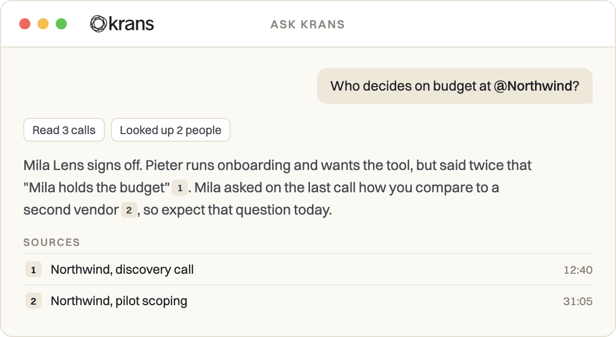 Asking a question about your venture and getting an answer with its sources
